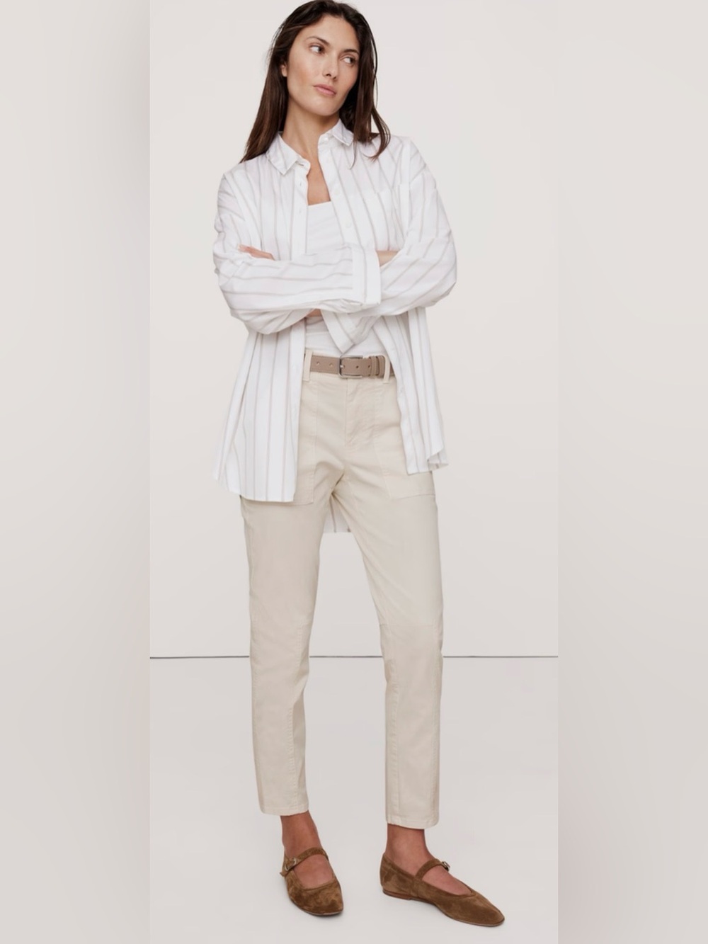 Banana Republic Mid Rise Slim Cargo Cream Ankle Pant